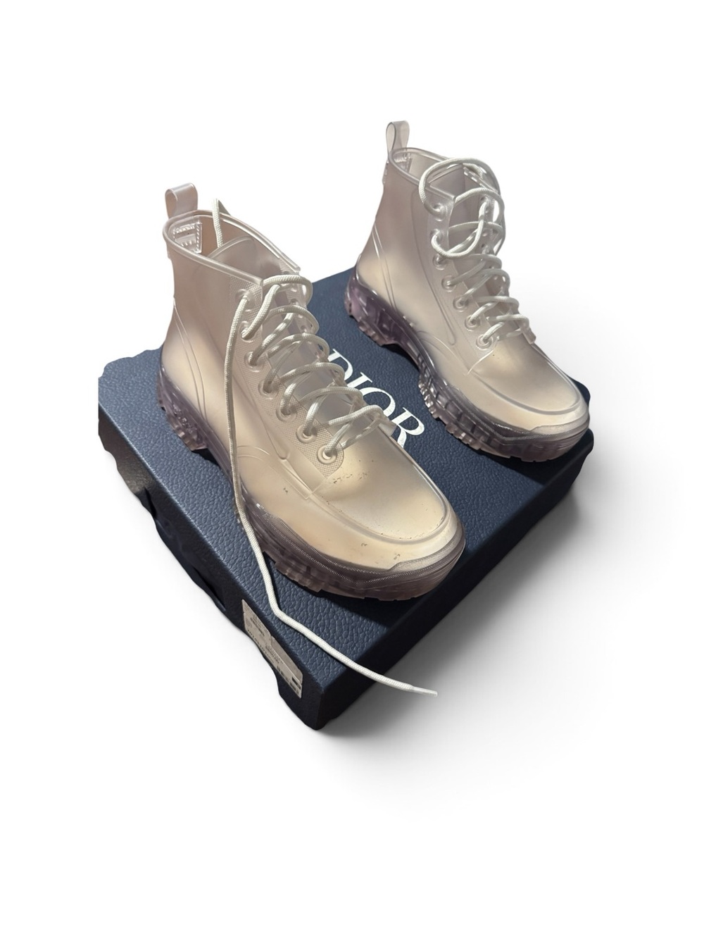 Dior Translucent Ivory Lace-Up High-Top Boots